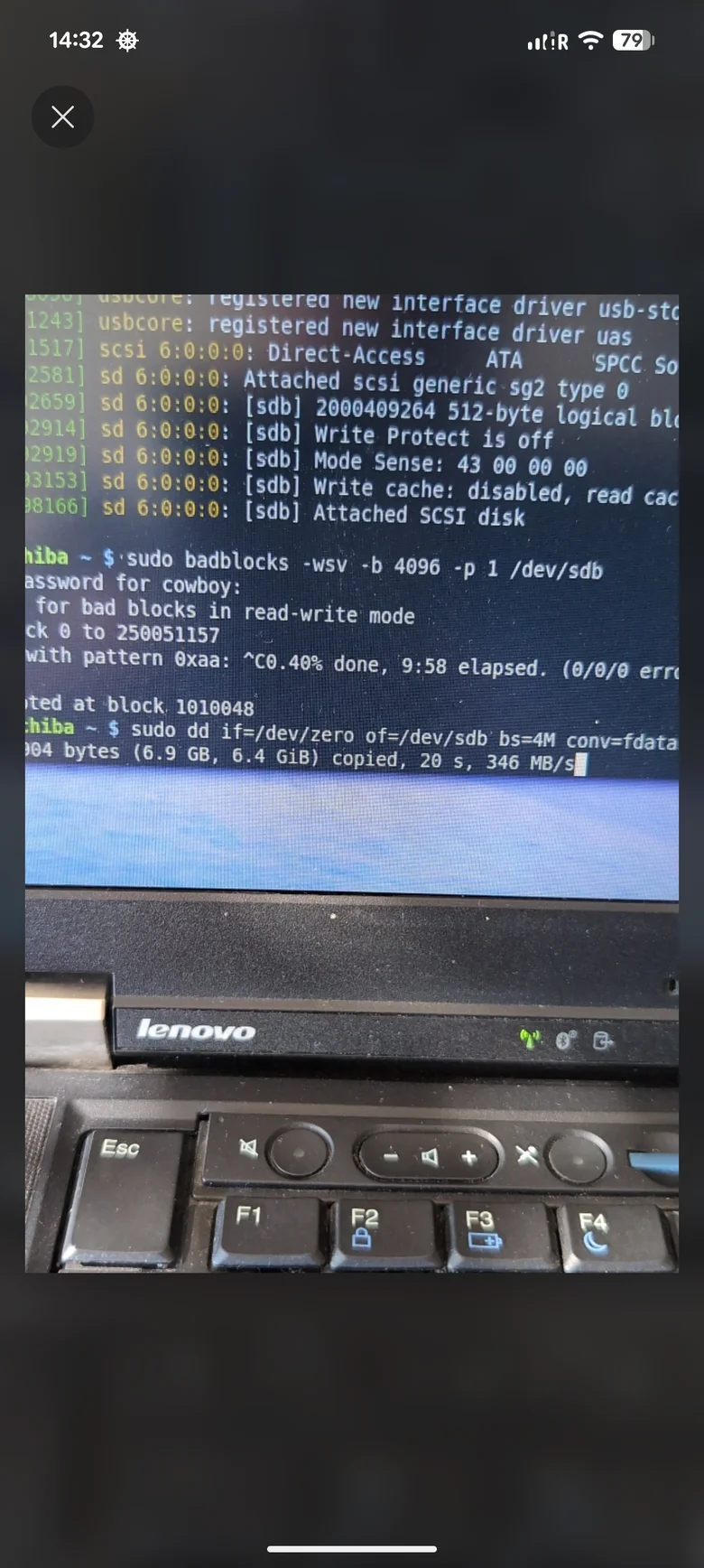 SSD-Prüfung mit badblocks und dd im Terminal