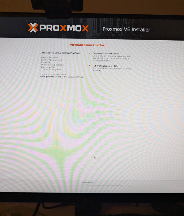 Proxmox Installationsfortschrittsbalken bei ca. 50%